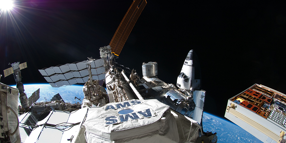 Figure 1: The Alpha Magnetic Spectrometer (AMS) is mounted on the outside of the International Space Station.